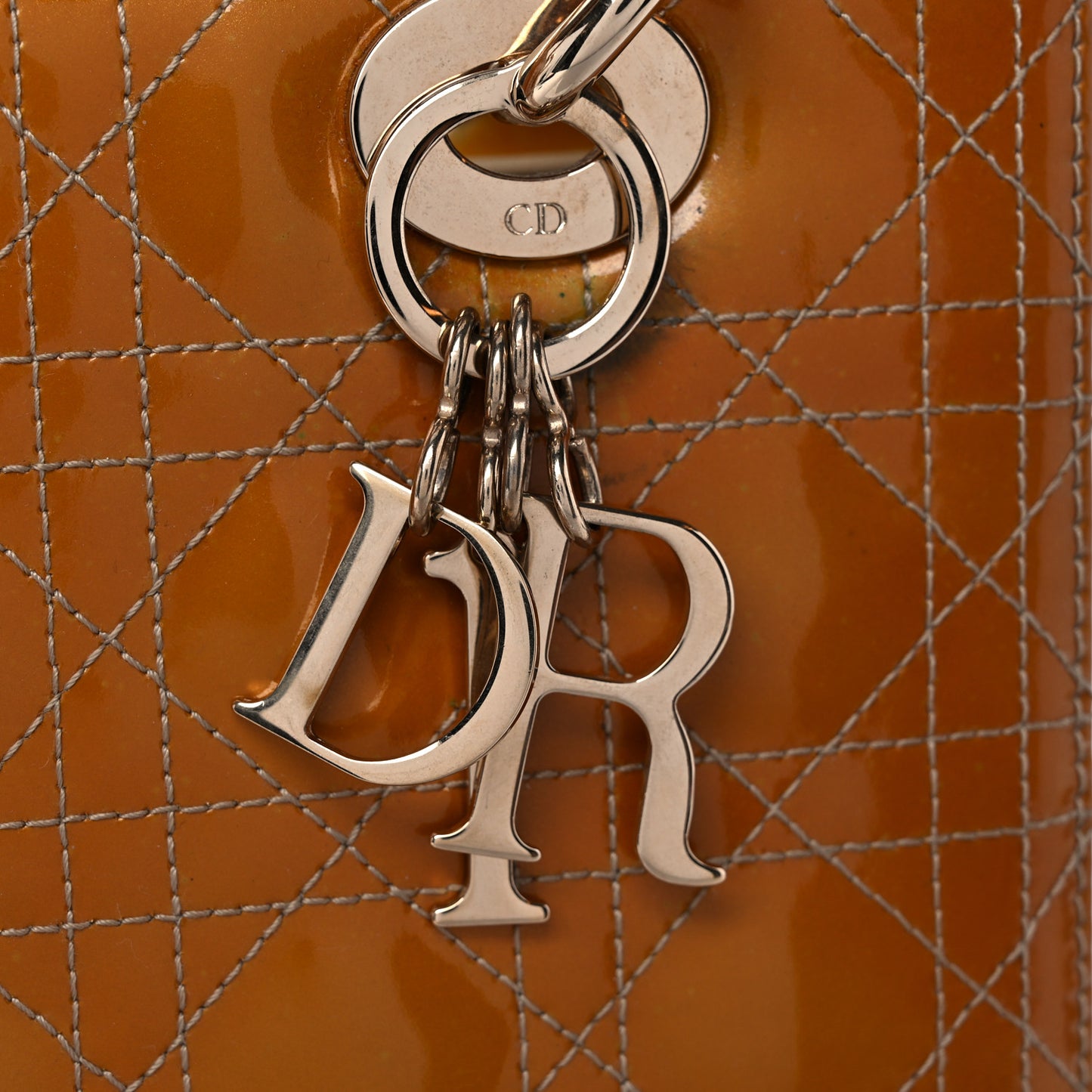 Metallic Patent Cannage Medium Lady Dior Yellow