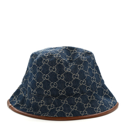 Gucci Washed Jacquard Denim Nappa GG Monogram Oscar Bucket Hat M Denim Cuir 3 of 8