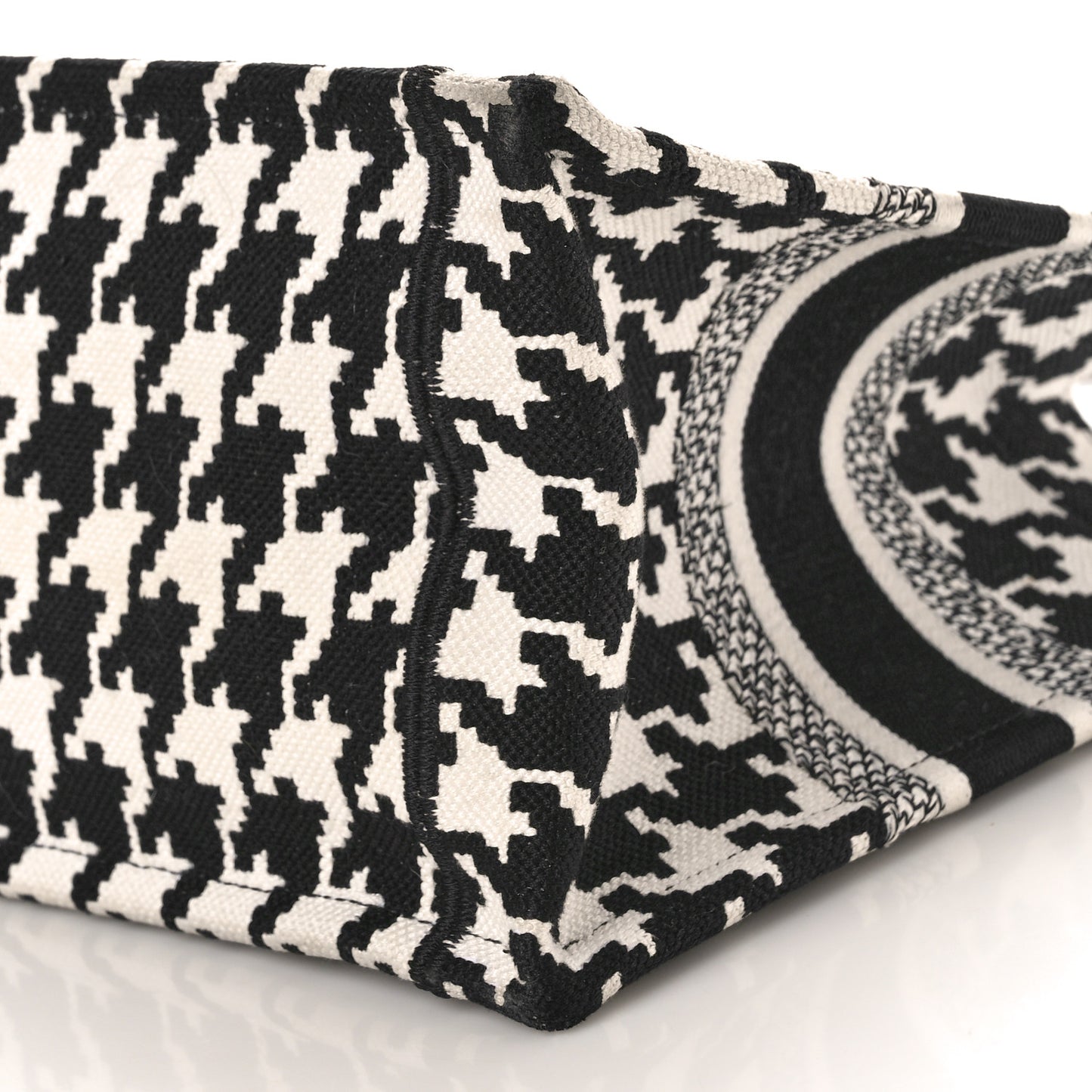 CHRISTIAN DIOR Canvas Houndstooth Embroidered Small Book Tote Black White