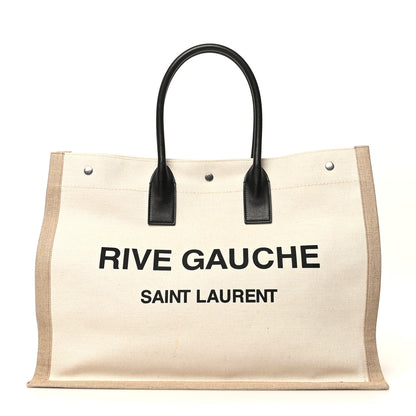Saint Laurent Linen Calfskin Rive Gauche Tote Optic White 1 of 6