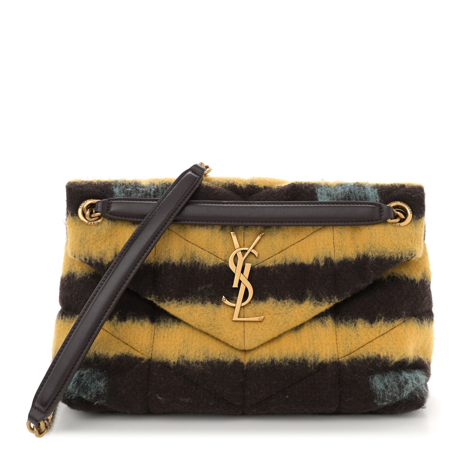 Saint Laurent Tie Dye Wool Quilted Small Loulou Puffer Monogram Chain Satchel Yellow Pacific Blue Dark Pecan 1 of 11