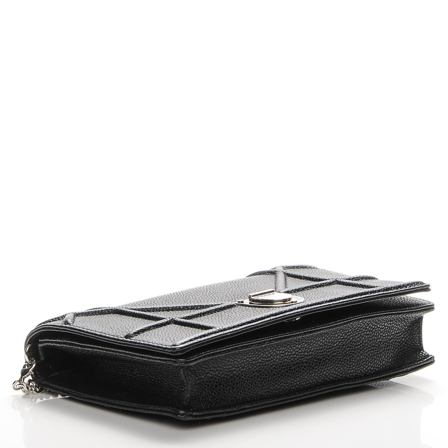 Grained Calfskin Diorama Wallet on Chain Pouch Black