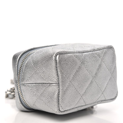 Chanel Metallic Caviar Quilted Mini Top Handle Vanity With Chain Silver 4 of 9