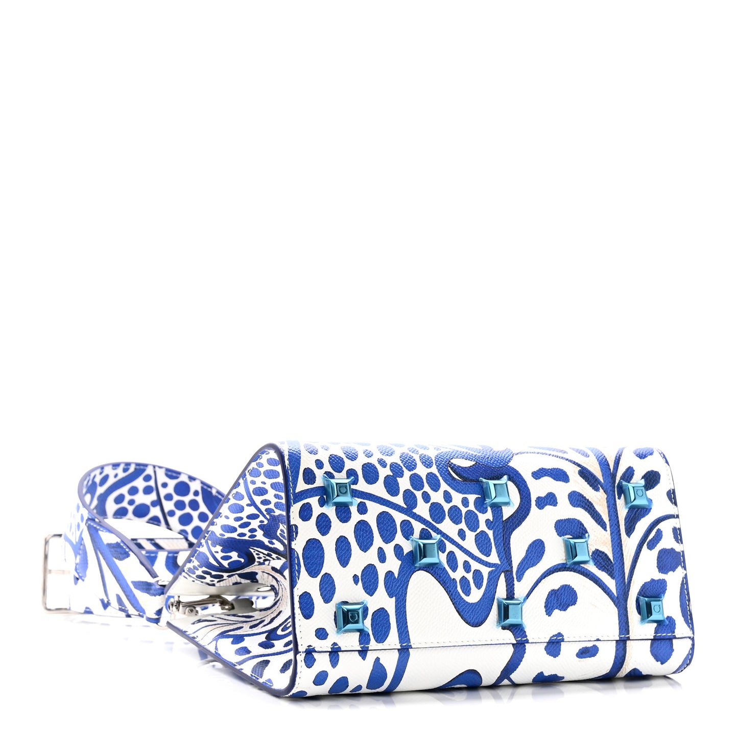 Calfskin Foliage Print Small The Studio Bag White Blue