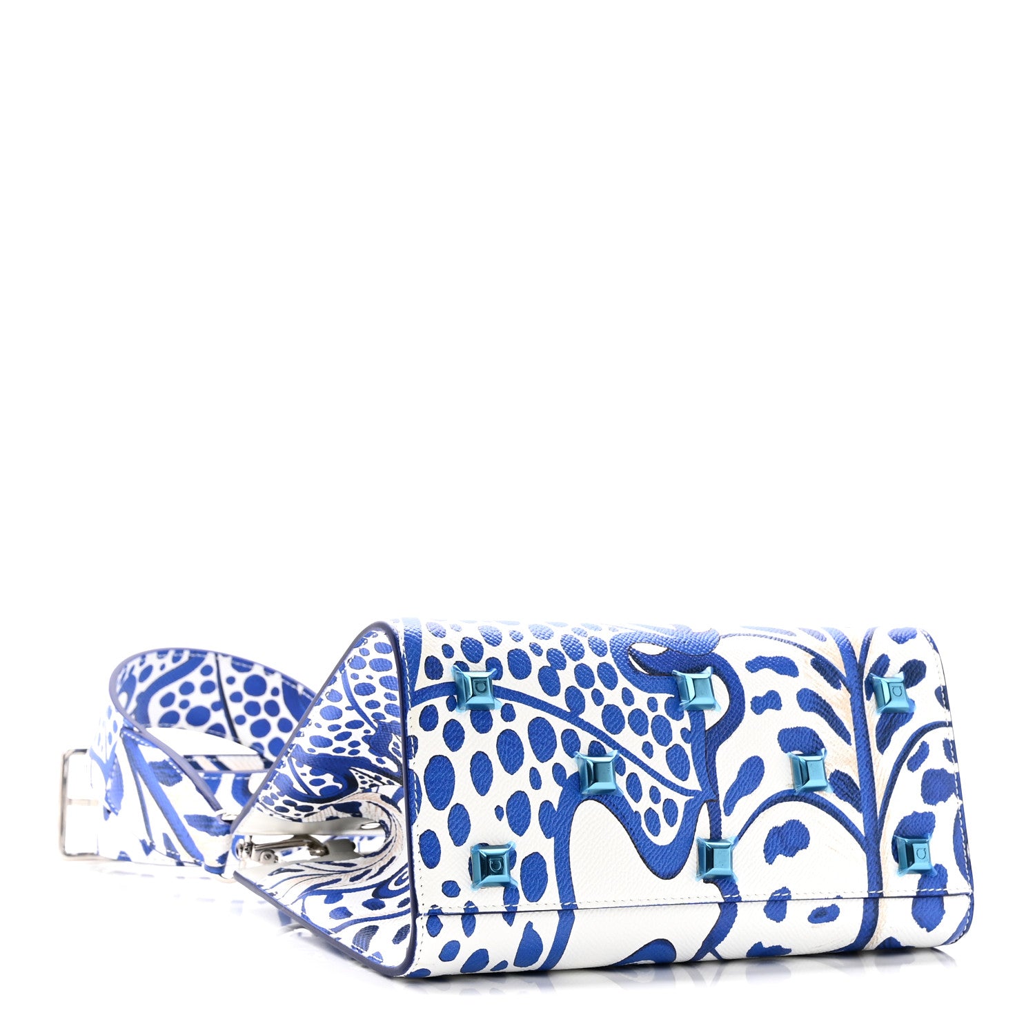 Salvatore Ferragamo Calfskin Foliage Print Small The Studio Bag White Blue 4 of 9