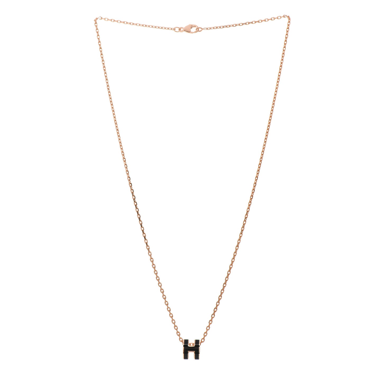 Lacquered Rose Gold Mini Pop H Pendant Necklace Black