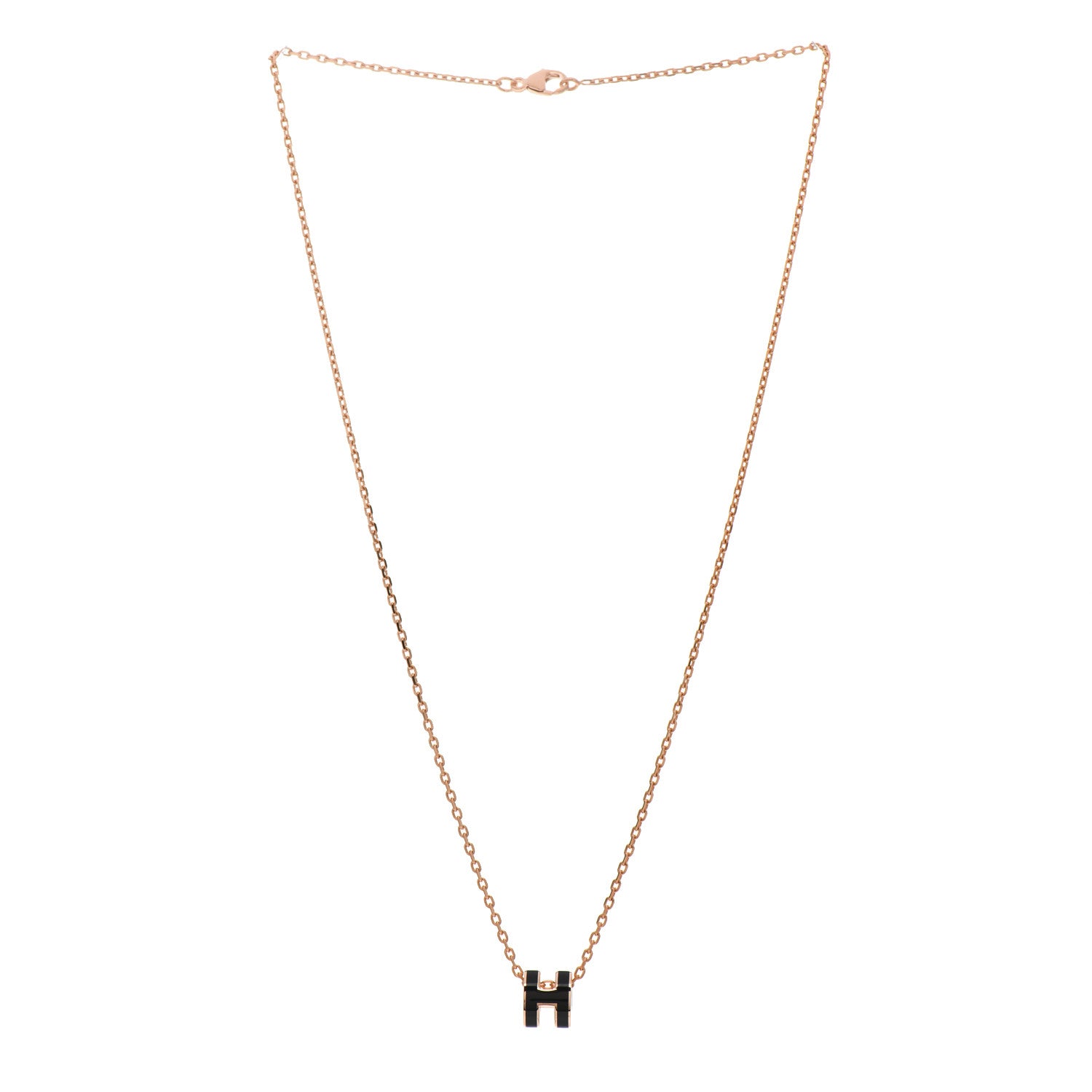 Hermes Lacquered Rose Gold Mini Pop H Pendant Necklace Black 3 of 4