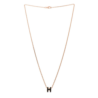 Hermes Lacquered Rose Gold Mini Pop H Pendant Necklace Black 3 of 4