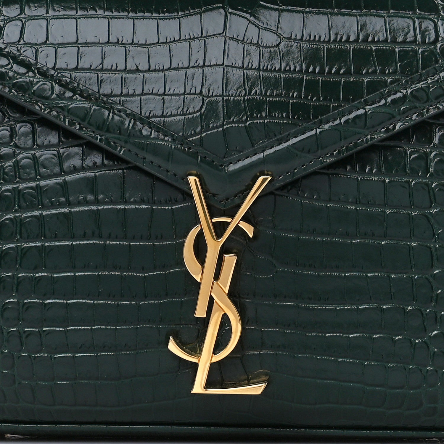 Saint Laurent Calfskin Crocodile Embossed Mini Classic Monogram Cassandra Top Handle Green 9 of 11