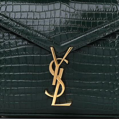 Saint Laurent Calfskin Crocodile Embossed Mini Classic Monogram Cassandra Top Handle Green 9 of 11