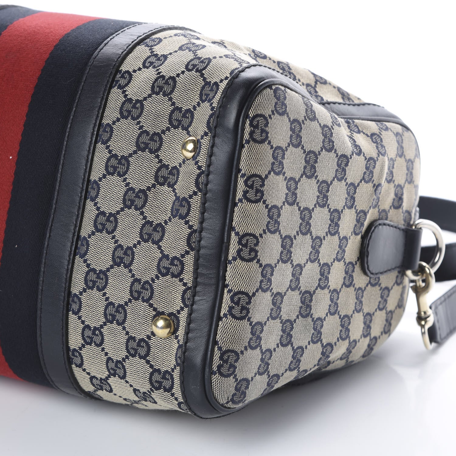 Gucci Monogram Selleria Calfskin Vintage Web Medium Boston Beige Blue 6 of 8