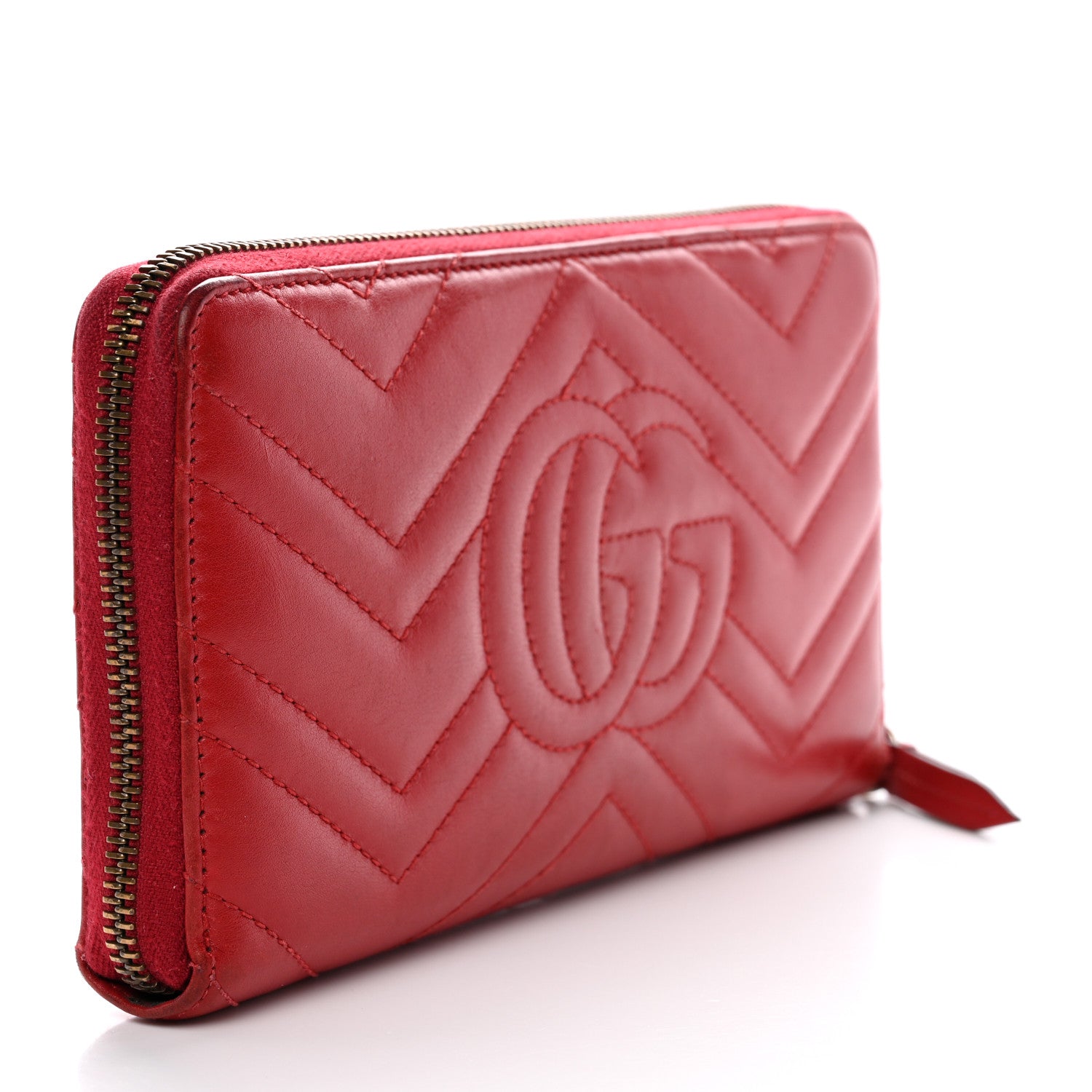 Gucci Calfskin Matelasse GG Marmont Zip Around Wallet Hibiscus Red 3 of 13