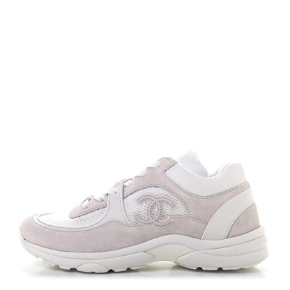 Chanel Suede Calfskin CC Sneakers 37 White Grey 1 of 9