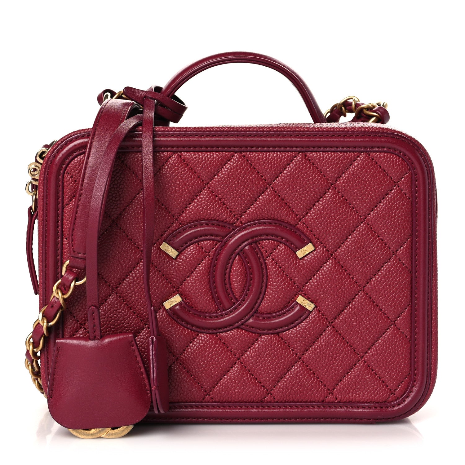Chanel Caviar Quilted Medium CC Filigree Vanity Case Red 1 of 9