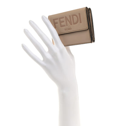 Fendi Vitello King Tamponato Embossed Fendi Roma Micro Tri-Fold Wallet Poudre 2 of 7
