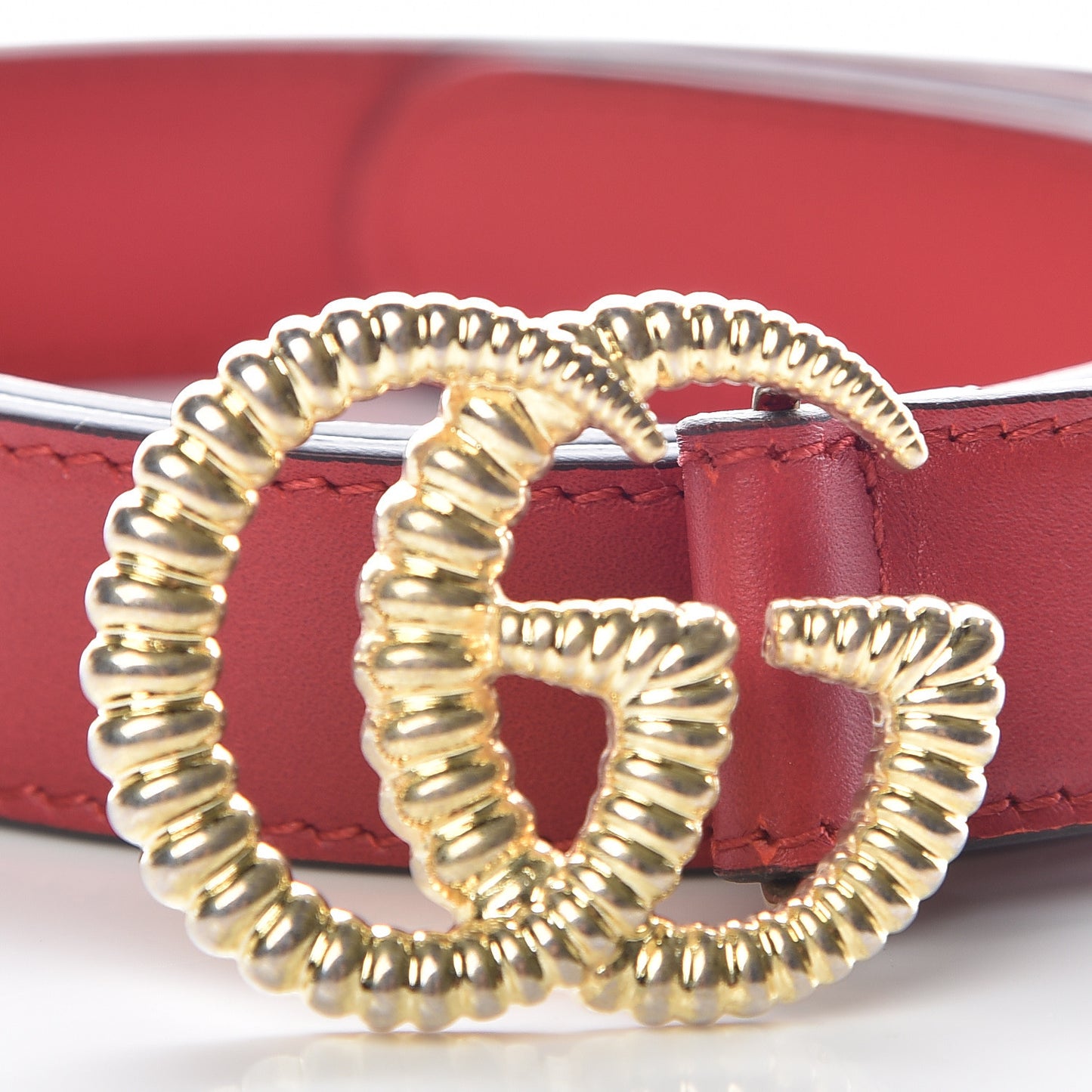 Moon Calfskin Torchon Double G 25mm Belt 80 32 Hibiscus Red