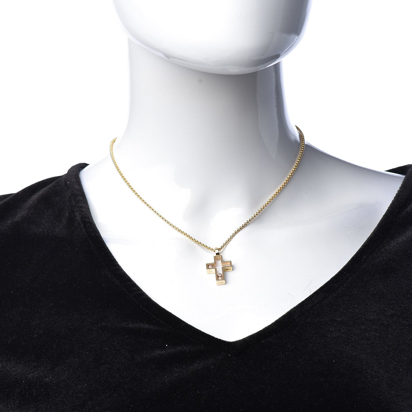 18K Yellow Gold Happy Diamonds Cross Pendant Necklace