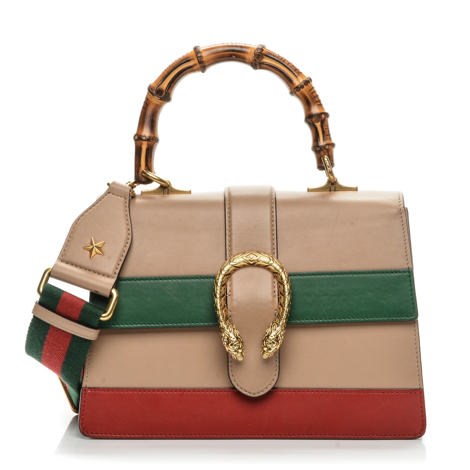 Gucci Calfskin Bamboo Web Medium Dionysus Top Handle Bag Camelia Bright Evergreen Hibiscus Red 1 of 16