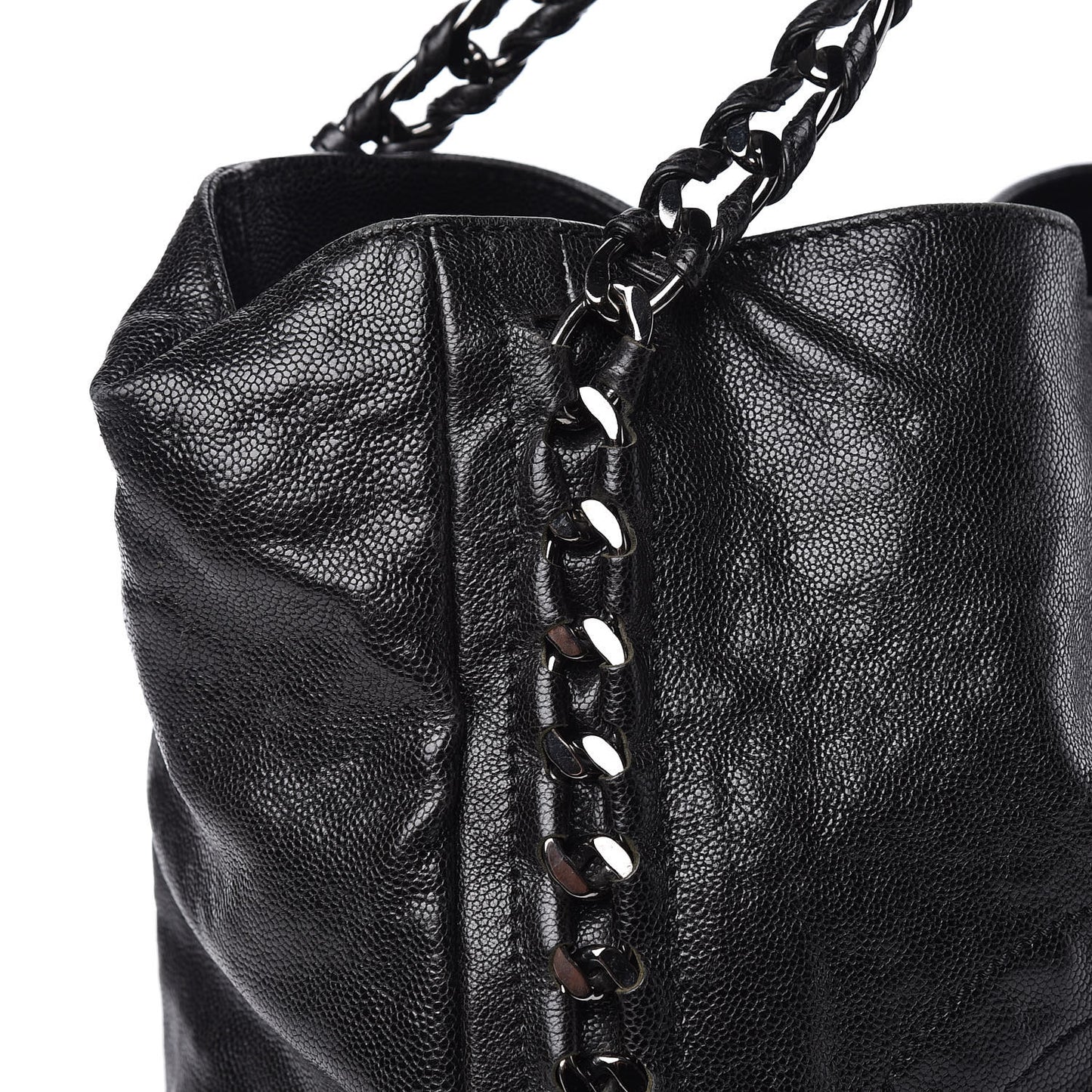 Glazed Calfskin Large Modern Chain Tote Black