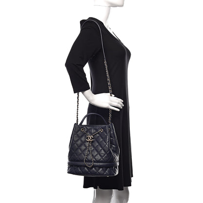 Chanel Caviar Quilted Rolled Up Bucket Drawstring Bag Navy 2 of 11