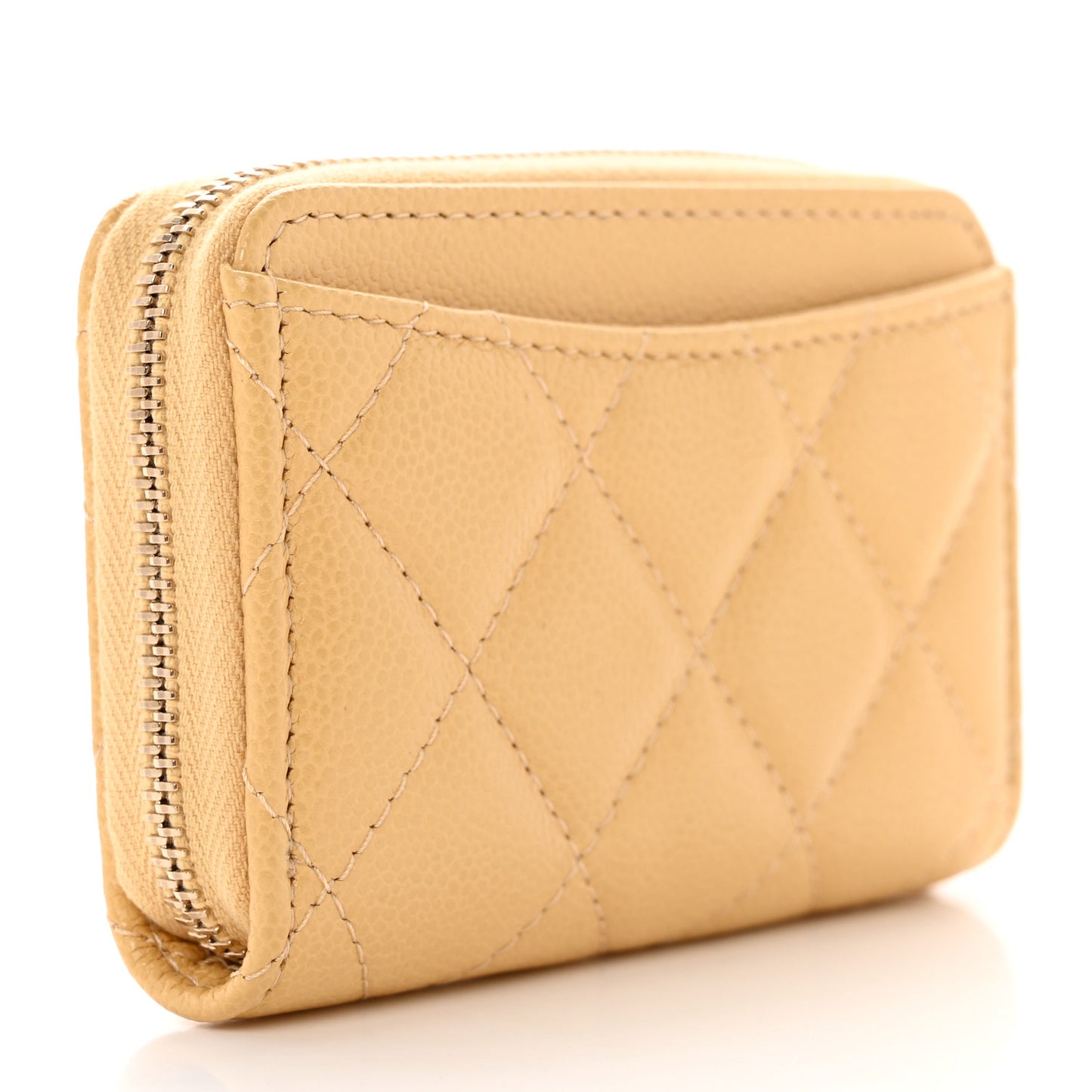 Caviar Quilted Zip Around Coin Purse Beige