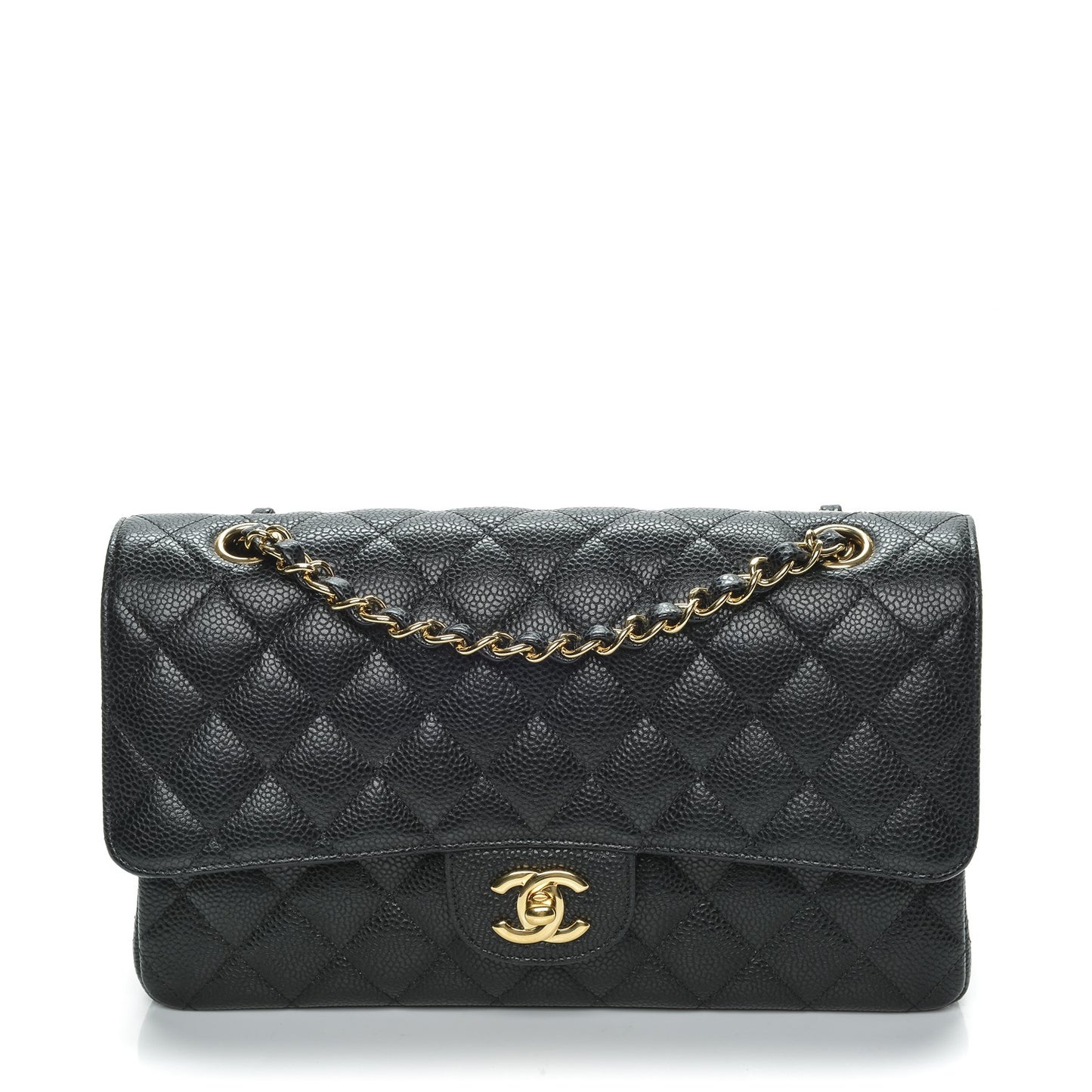 Caviar Quilted Medium Double Flap Black
