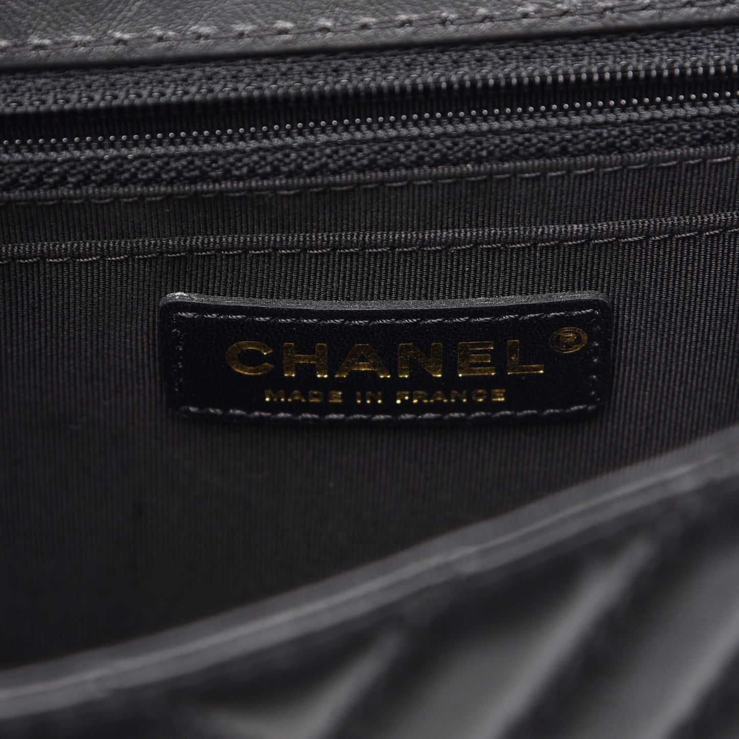 Calfskin Chevron Quilted Top Handle Flap Black