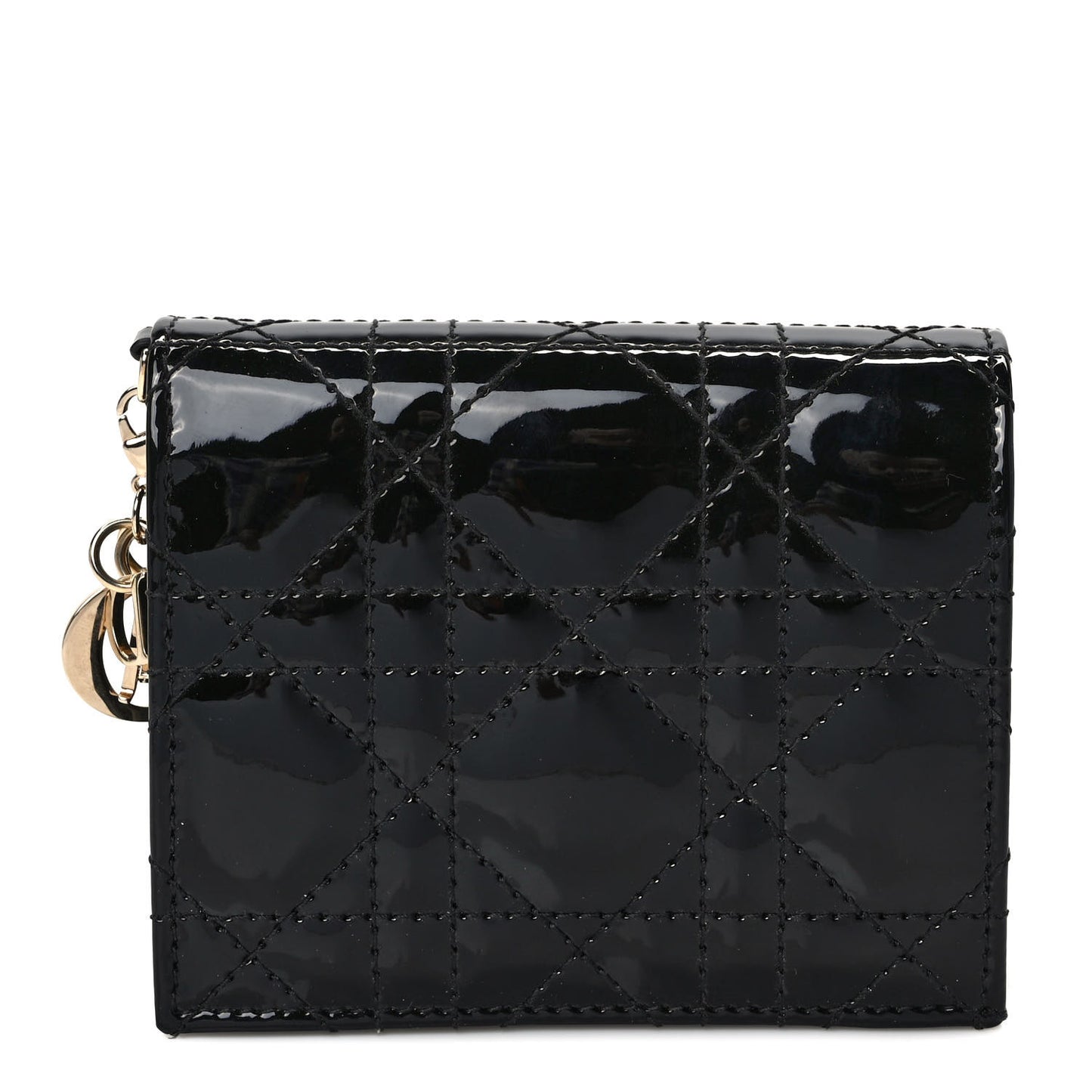 Patent Cannage Small Lady Dior Flap Card Holder Black
