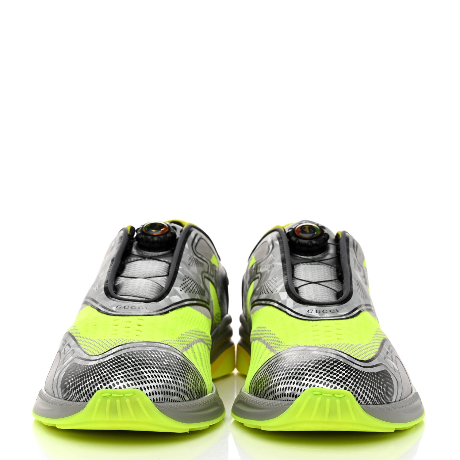Gucci Fabric Mens Ultrapace R Mid Top Sneakers 11 Grey Neon Yellow Silver Loess 2 of 8