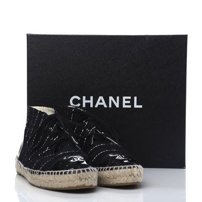 Chanel Tweed Calfskin Patent CC Lace Up Espadrilles 39 Black 11 of 11