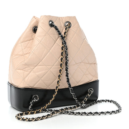 Chanel Aged Calfskin Quilted Small Gabrielle Backpack Beige Black 3 of 10