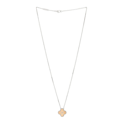 Van Cleef & Arpels 18K White Rose Gold Diamond Guilloche Vintage Alhambra Pendant Necklace 2 of 6