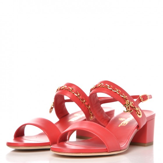 Lambskin Chain Sandals 38 Red