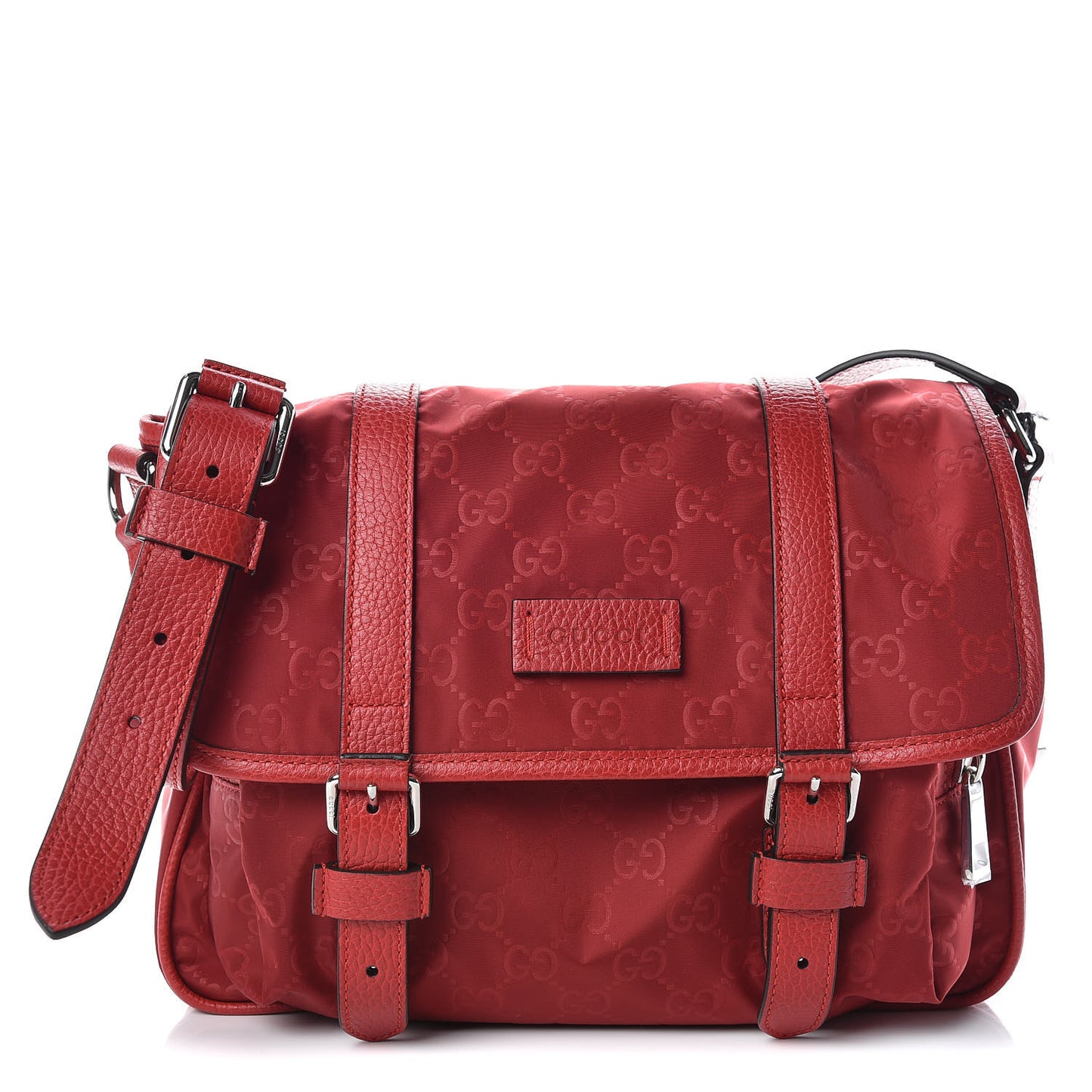 Nylon Monogram Double Buckle Flap Messenger Bag Vibrant Red