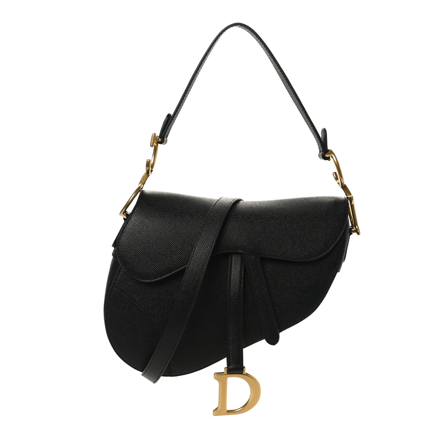 Grained Calfskin Saddle Bag With Strap Black