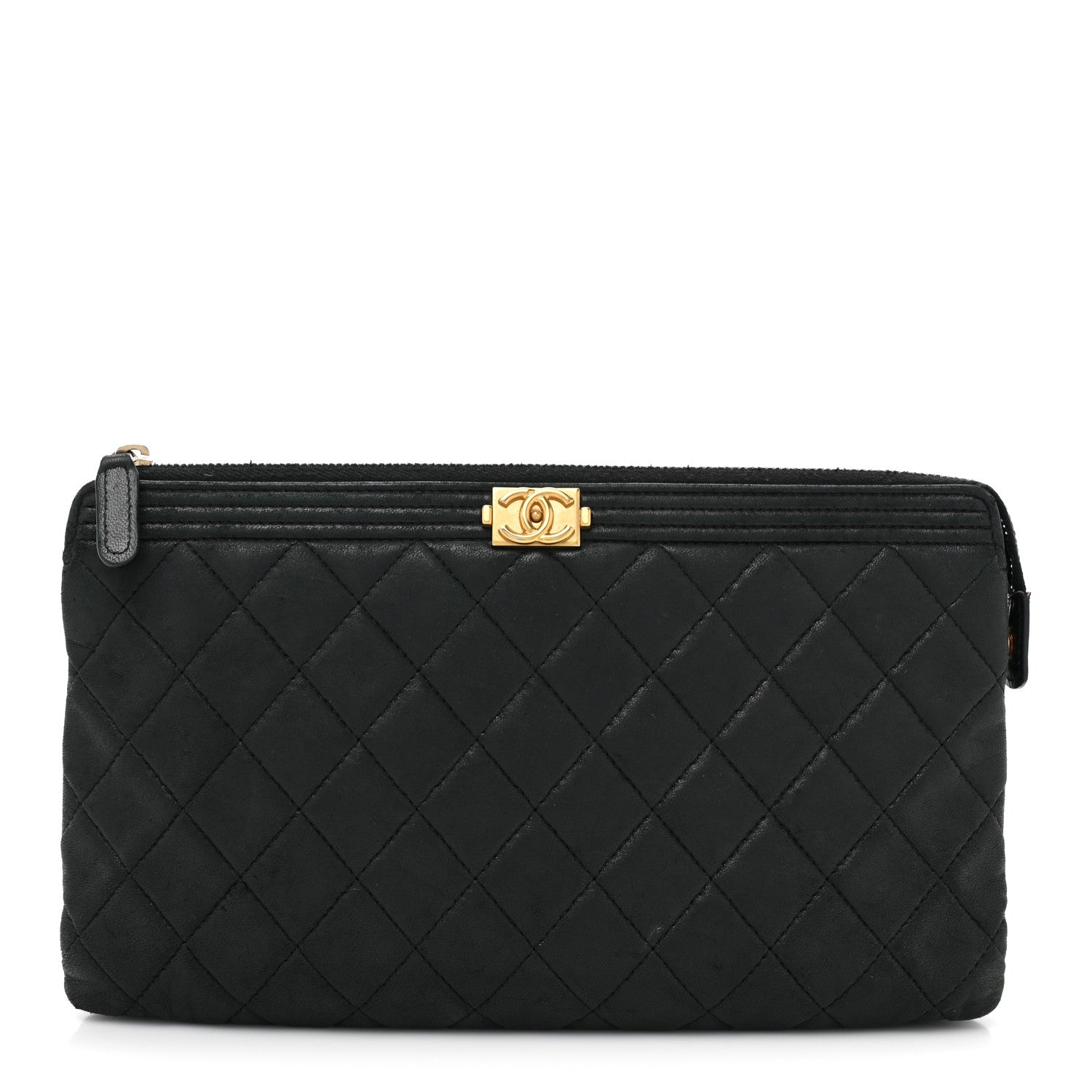 Chanel Lambskin Quilted Small Boy Zipped Pouch Black 1 of 15