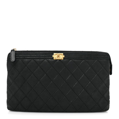 Chanel Lambskin Quilted Small Boy Zipped Pouch Black 1 of 15