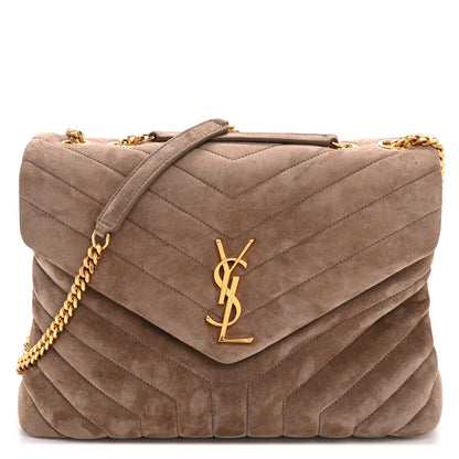 Saint Laurent Suede Y Quilted Monogram Medium Loulou Chain Satchel Taupe 1 of 12