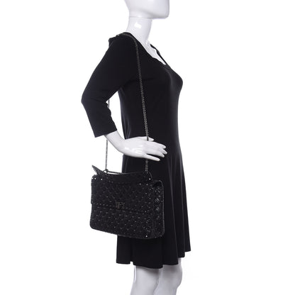 Valentino Garavani Craquele Nappa Large Rockstud Spike Shoulder Bag Black 2 of 9
