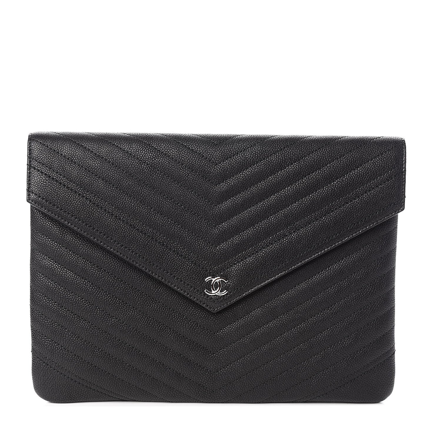 Calfskin Chevron Quilted Small Envelope Clutch Black