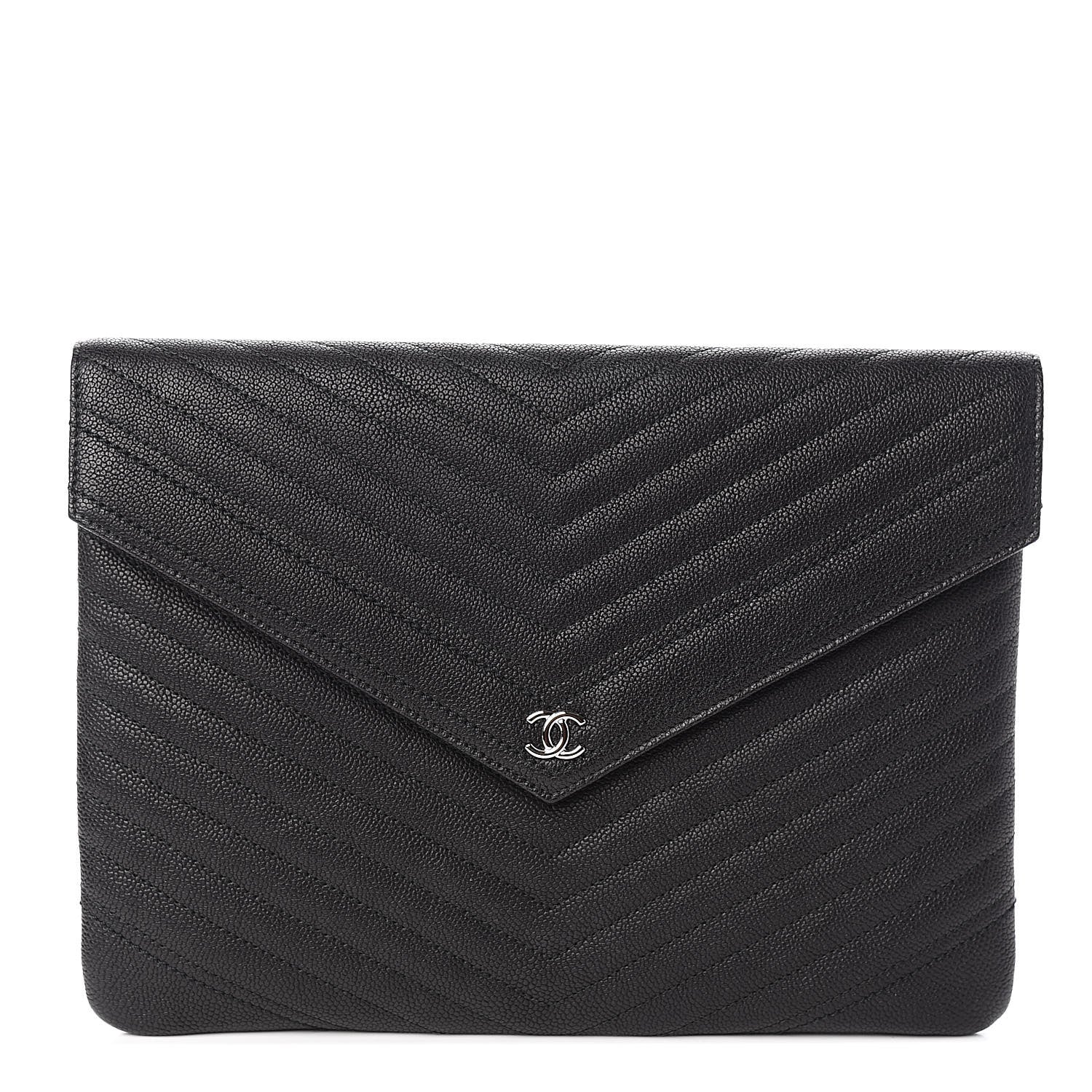 Chanel Calfskin Chevron Quilted Small Envelope Clutch Black 1 of 9