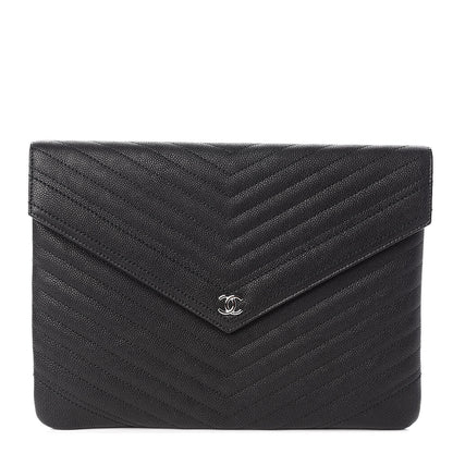 Chanel Calfskin Chevron Quilted Small Envelope Clutch Black 1 of 9