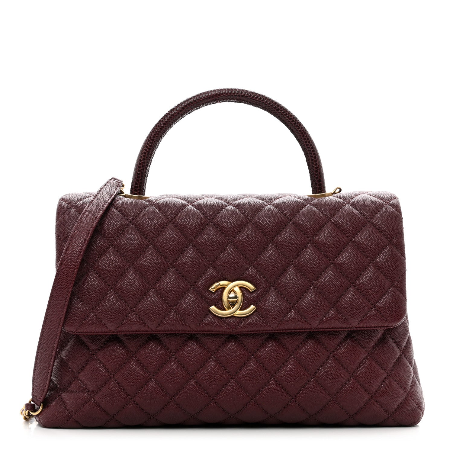 Chanel Caviar Lizard Quilted Medium Coco Handle Flap Burgundy 1 of 11