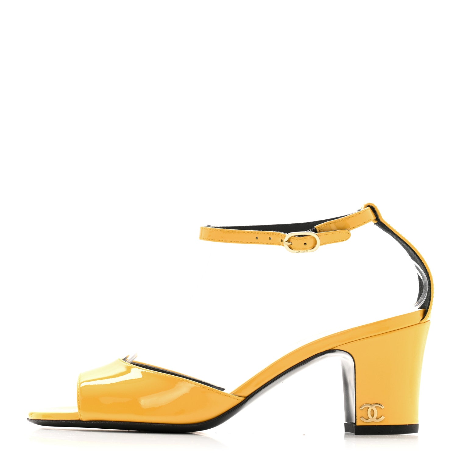 Chanel Patent CC Ankle Strap Sandals 37.5 Yellow 1 of 11