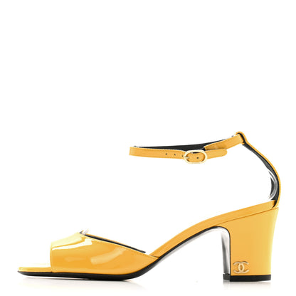 Chanel Patent CC Ankle Strap Sandals 37.5 Yellow 1 of 11