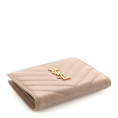 Saint Laurent Grain De Poudre Matelasse Chevron Monogram Zipped Two-Part Wallet Dark Latte 4 of 7