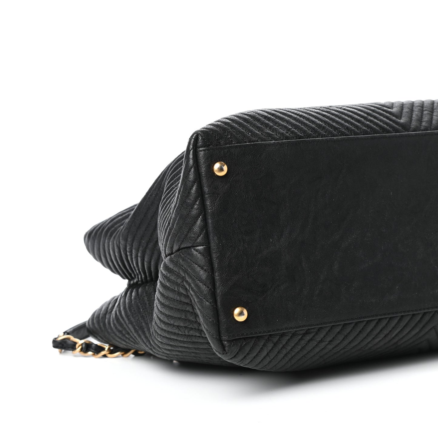 Wrinkled Lambskin Chevron Quilted Surpique Tote Black