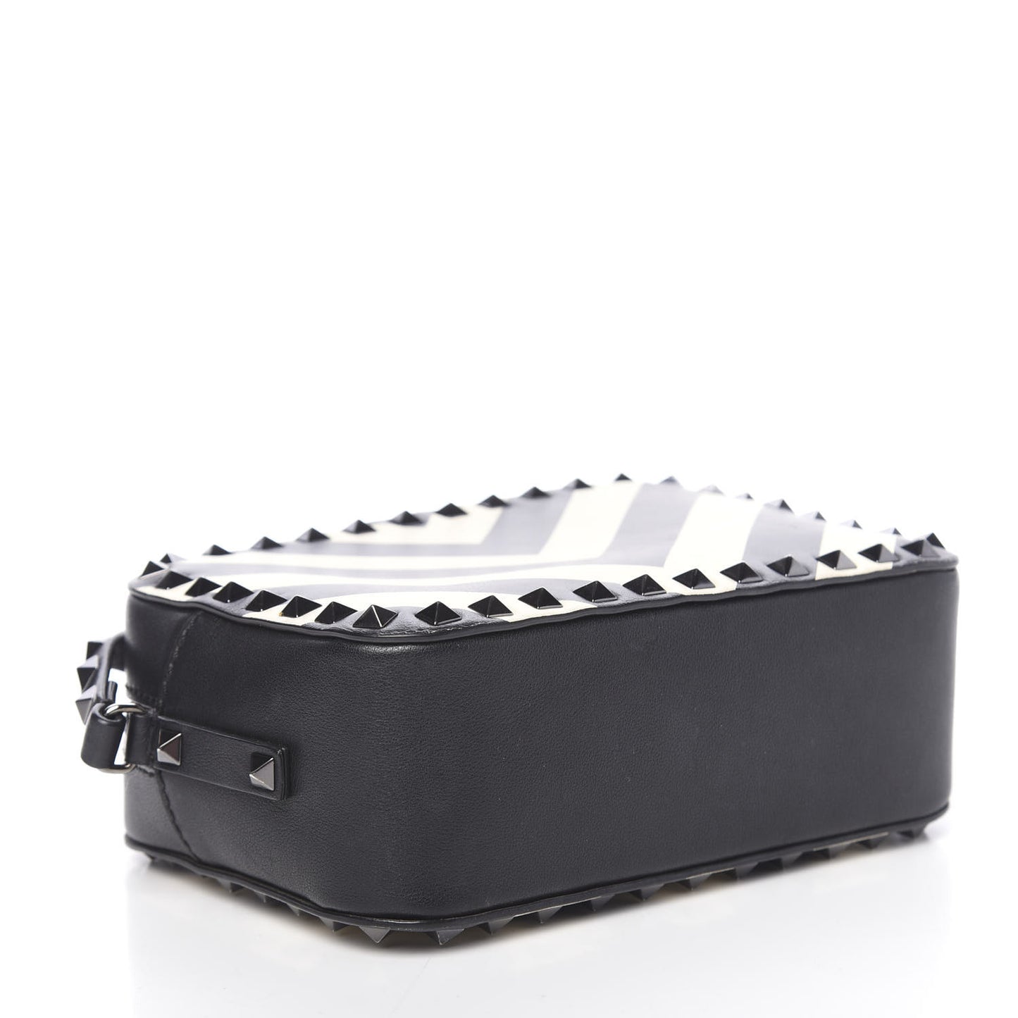 Vitello Chevron Rockstud Camera Crossbody Bag Light Ivory Black