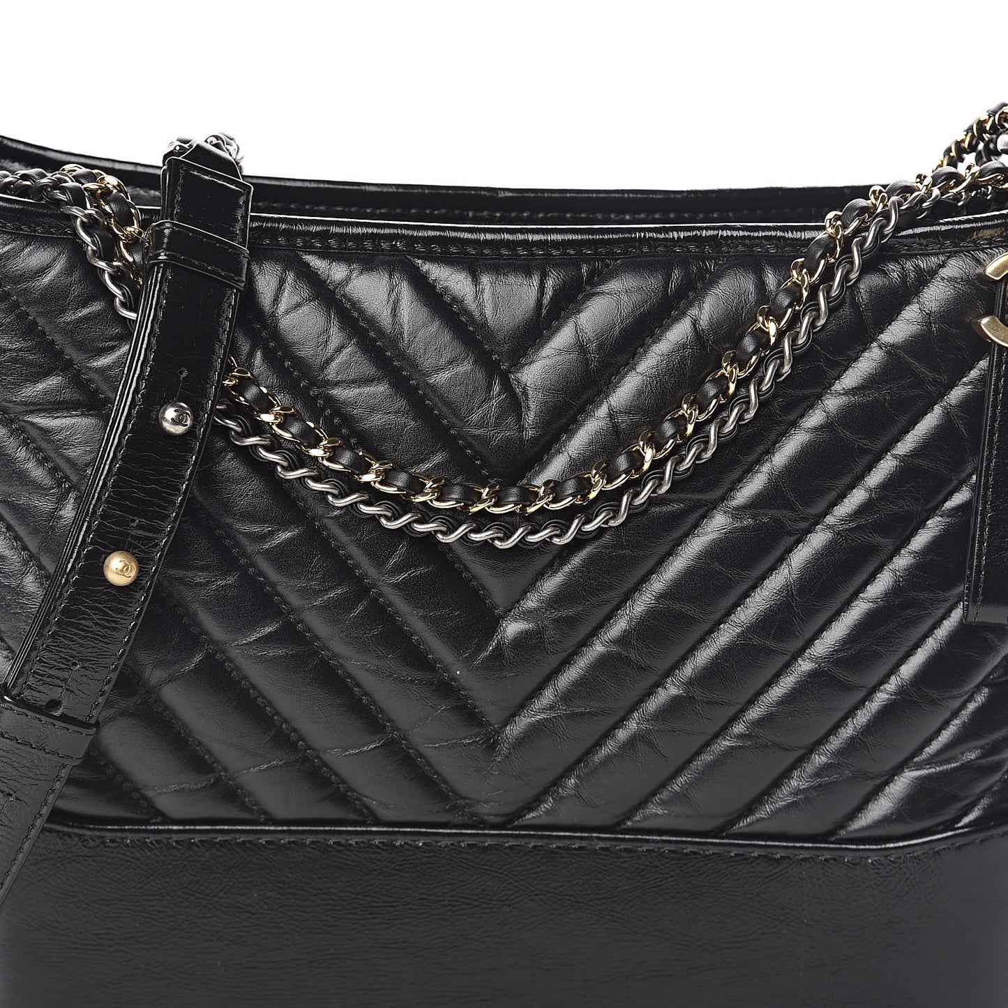 Aged Calfskin Chevron Quilted Medium Gabrielle Hobo Black