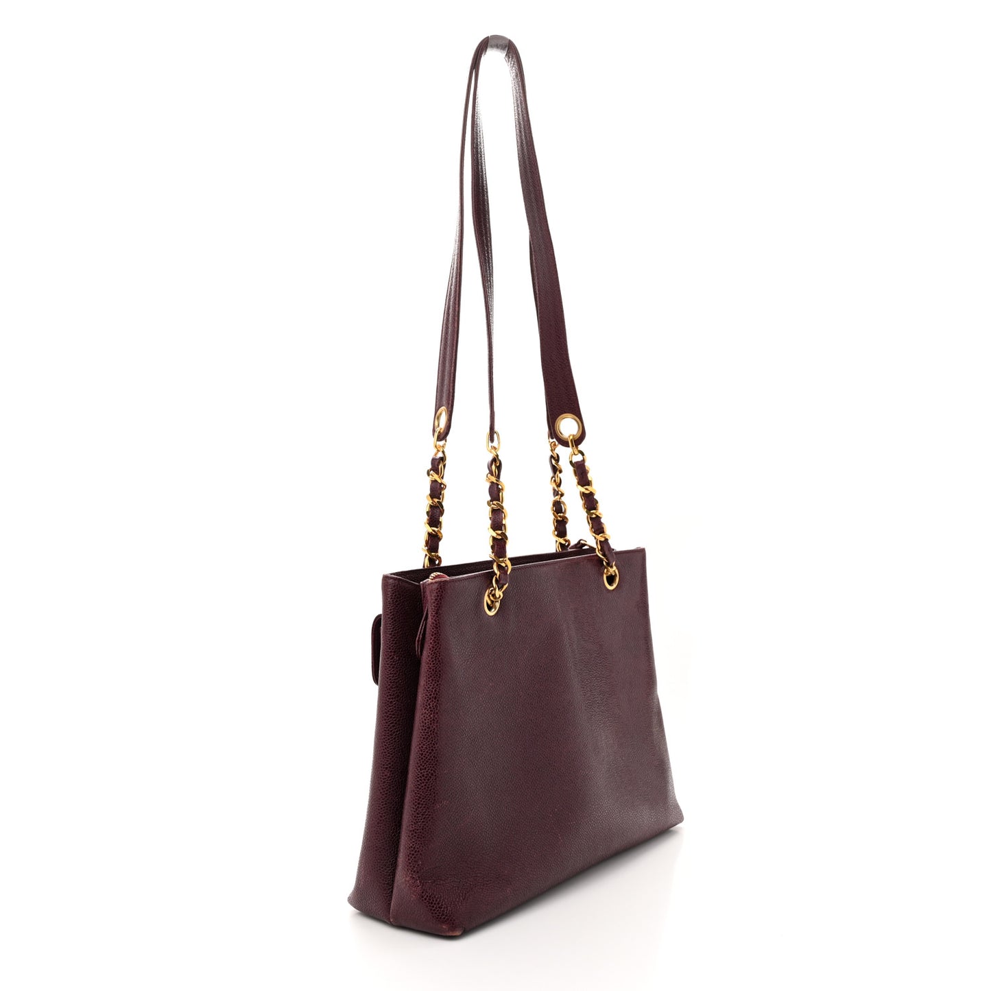 Caviar Flap Shoulder Bag Burgundy